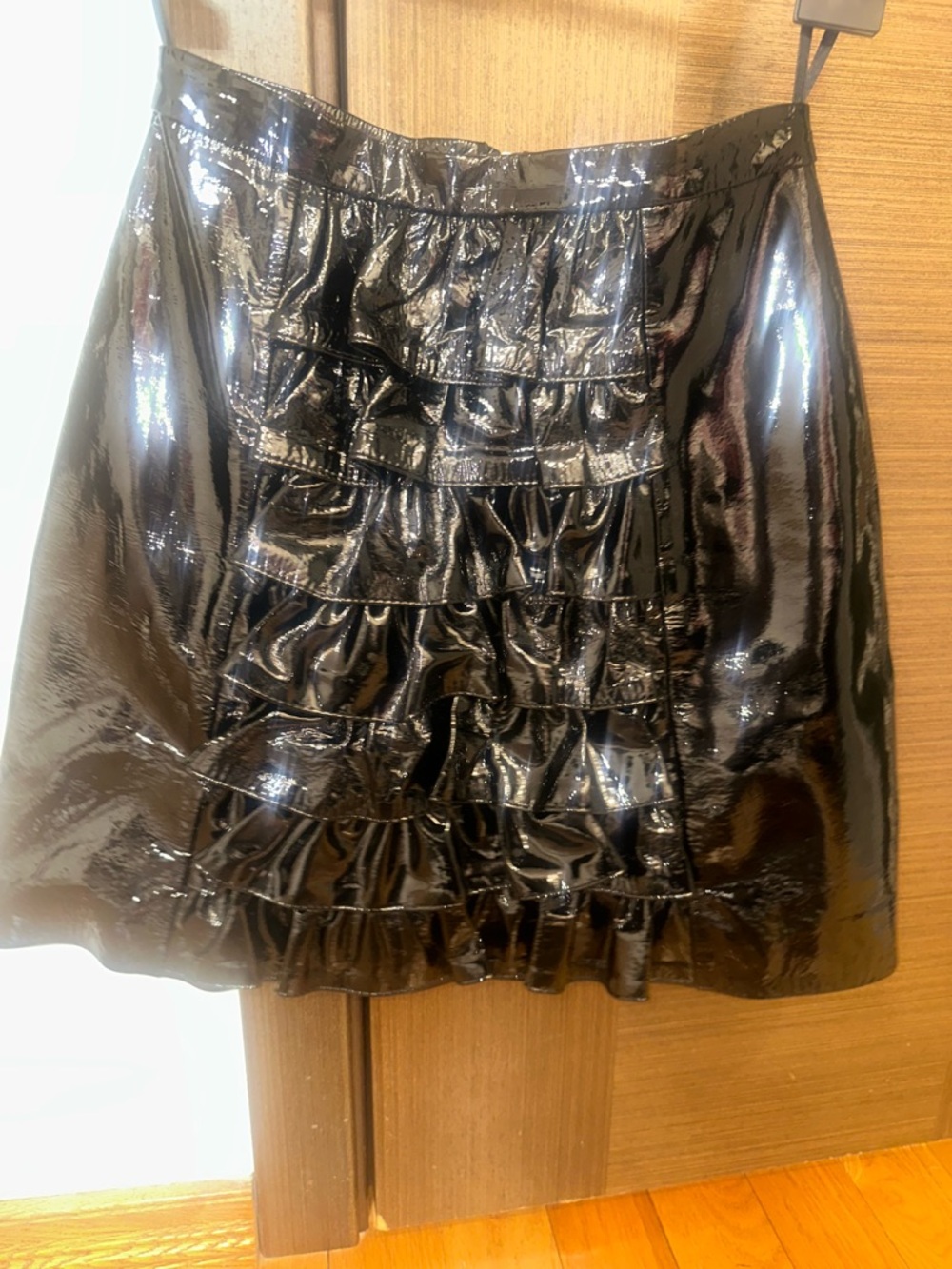 Christopher Kane Black Patent Ruffle Mini Skirt - Stylish Women's Skirt size 2
